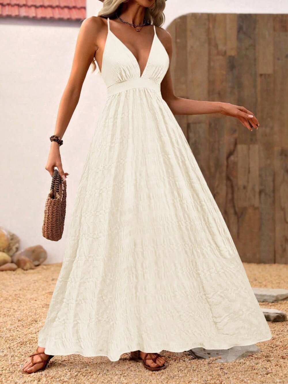 Apricot Women's Wrap Backless Vacation Casual Dress